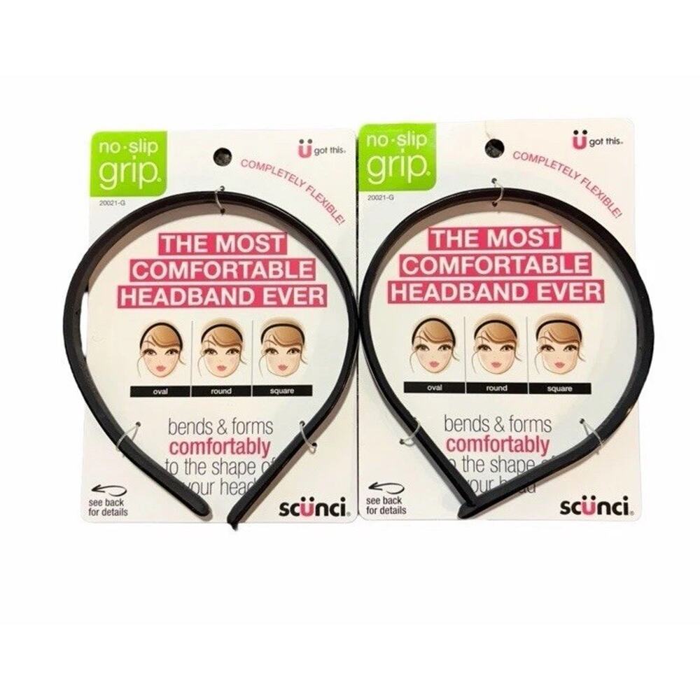 Scunci No-Slip Grip Flexible Comfort Headbands Black Custom Fit 2 Pack New